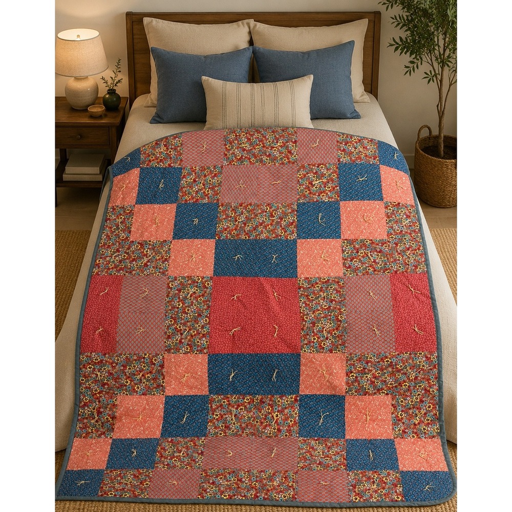 Vintage Cottage Patchwork Twin Quilt 82x66 Floral Cottagecore Bedding